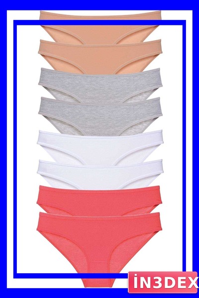İN3DEX Lycra Women's Slip Panties Set 8 Pieces Multiple Color Options