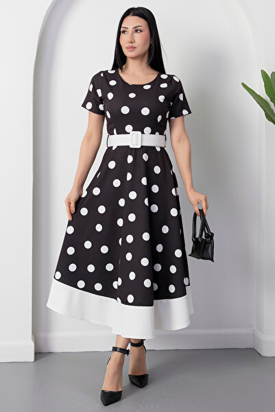 PULLIMM Crew Neck Puffy Belted Dress 2026-4509