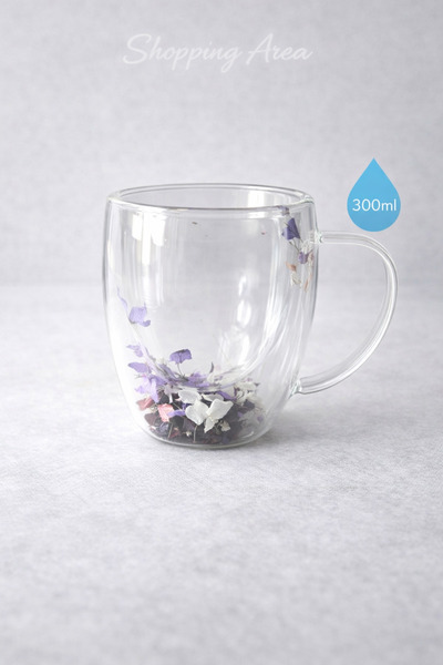 Shopping Area Çift Cıdarlı Çiçekli Cam Bardak 300ml