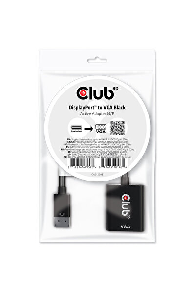 Club 3D Adaptor DisplayPort la VGA activ M/F negru