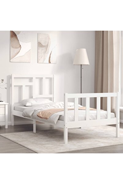 Concept Cadru de pat cu tăblie 3FT, single, alb, lemn masiv