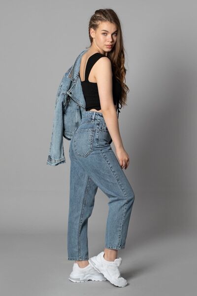 MAKRAS EXCLUSIVE Lucy Boyfriend Snow Mom Blue High Waist Lycra Jeans Pants