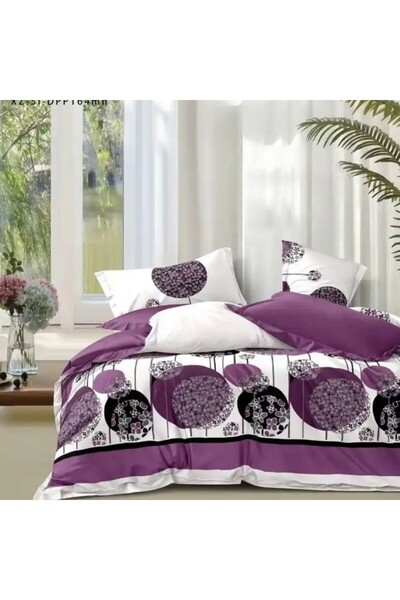 Pucioasa Finet Stretchy Duvet Cover Set , 6 pieces, Purple Circles