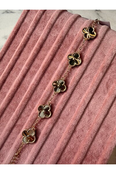 nurjewelry Gold Kaplama Yonca Model Zincirli Bileklik – Premium Şık Kadın Bil...