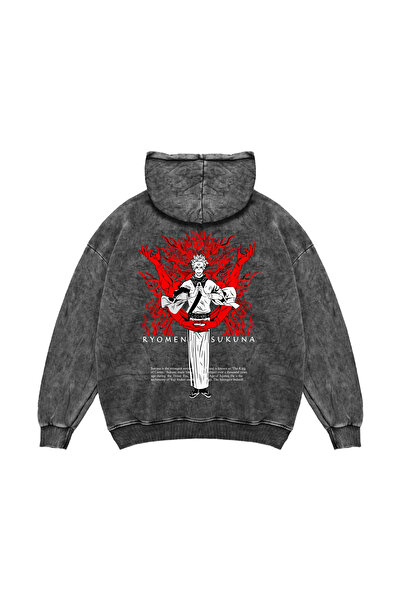 Sekizbiraltı Hanorac negru lavabil, unisex, supradimensionat, cu imprimeu Ryo...