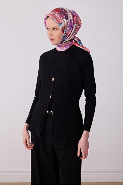 Belli Eșarfă mov cu model floral multicolor, 100% mătase twill 4323-82