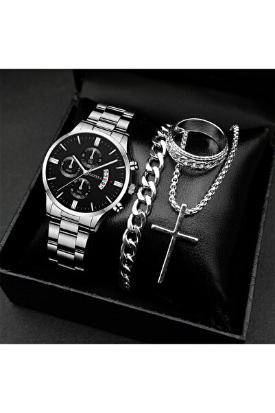 Tessero Set cadou Ceas de mana cronograf si bijuterii din otel, bratara, inel...