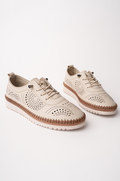 Madam Tarz Vrp-505-2 Genuine Leather Ballerinas with Rubber Ties