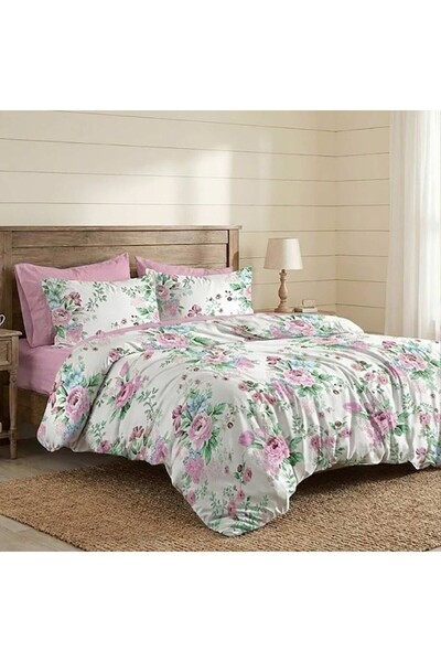 Pucioasa Duvet Cover Set with Stretchy in fine fabric, 6 pieces, Pink/blue fl...