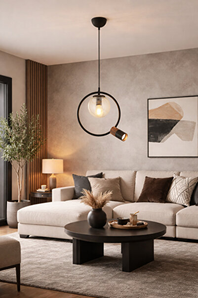 HubRom AYAZ 4153-01BL Черен/Дървен полилей 30x80 см 1xE27 + 1xGU10 Max 60W