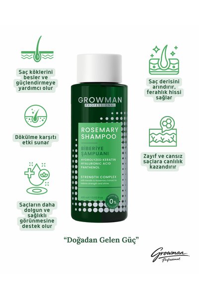 growman Rosemary Shampoo 400 ml – Anti-Hair Loss Strengthening Care |   Salt-Free & Paraben-Free