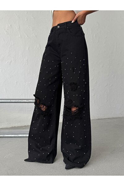 ADAMODA.RO Wide-leg denim jeans with shiny details