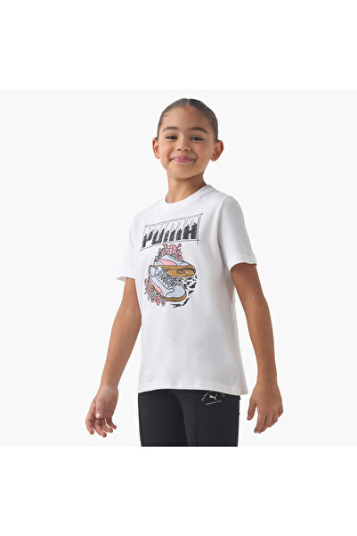 Puma Girls Crew Neck T-shirt with Graphic Print - Cotton - Short Sleeve