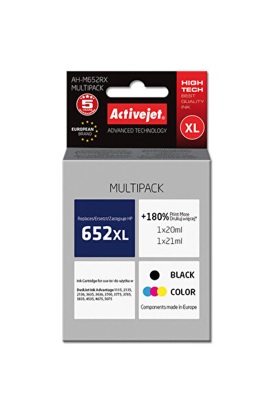 ActiveJet Συμβατό δοχείο μελάνης, HP 652 XL, μαύρο+έγχρωμο