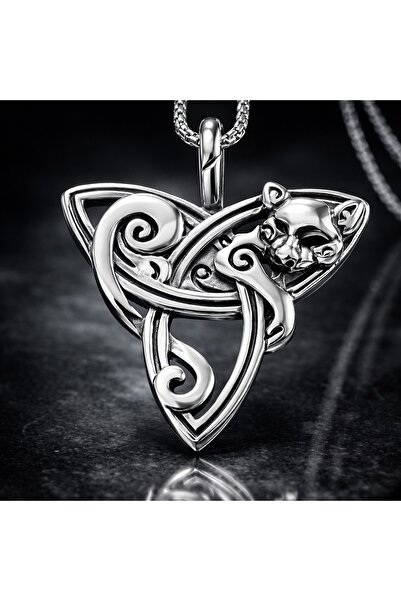 voyageaccessory Steel Triquetra Symbol Gothic Celtic Knot Cat Pendant