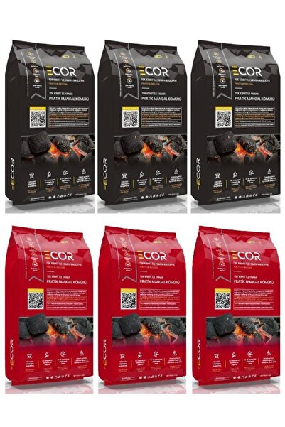Ecor Tek Kibrit ile Yanan Pratik Mangal Kömürü 1,5 kg x 6 Adet