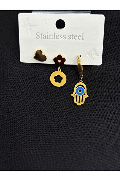 Melisa Takı & Aksesuar 316L Steel Gold Color 3 Piece Earrings
