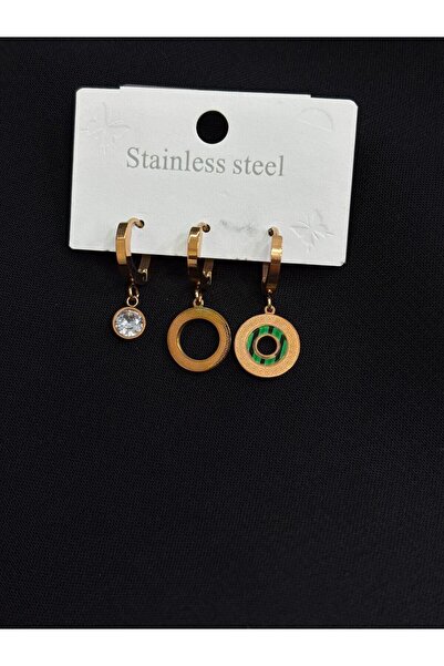Melisa Takı & Aksesuar 316L Steel Rose Color 3-Piece Earrings
