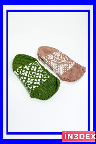 İN3DEX Women's Hand Knitted Wool Booties Double Set for Winter