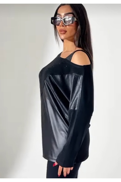 Te&Te Women's Madonna Collar Single Shoulder Strap Blouse with Embellished Fr...