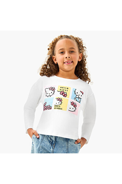 SANRIO تيشيرت مطبوع عليه صورة هيلو كيتي بأكمام طويلة