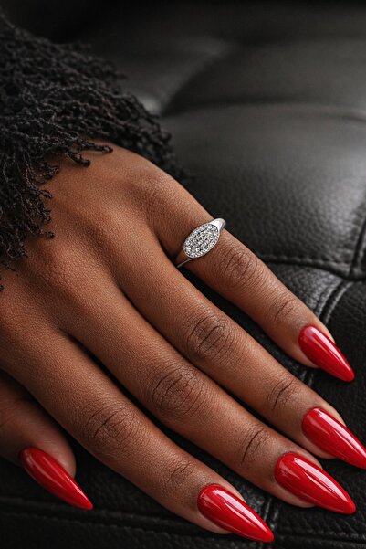 TAKIŞTIR خاتم إبهام فضي اللون مرصع بالأحجار (قابل للتعديل)