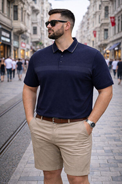 Maccali Men's Large Size Premium Comfort Navy Blue Polo Collar T-Shirt
