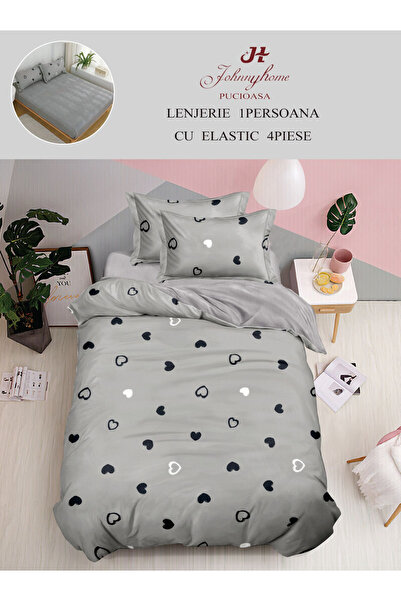 FIONNA.RO Finet Duvet Cover Set with Stretchy 1 Person - Grey Hearts