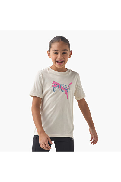 Puma Girls Crew Neck T-shirt with Logo Print - Cotton - Short Sleeve