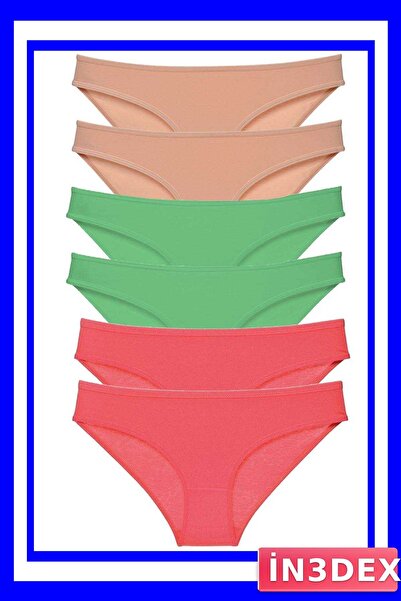 İN3DEX Lycra Women's Slip Panties Set of 6 Skin and Green Fuchsia Colors