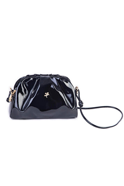 Nas Bag Geantă crossbody pentru femei - Piele lacuită neagră (19x17x9 cm)