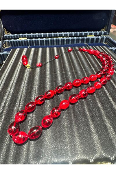 Septemmart سبحة من حجر العنبر الناري الأحمر، مصنوعة بحرفية عالية، مقطعة على ش...