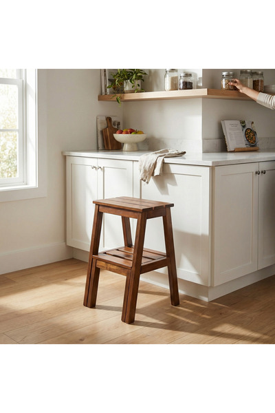 HESTİA Gundays Home Merdiven Tabure Koyu Kahverengi Masif Gürgen El Yapımı