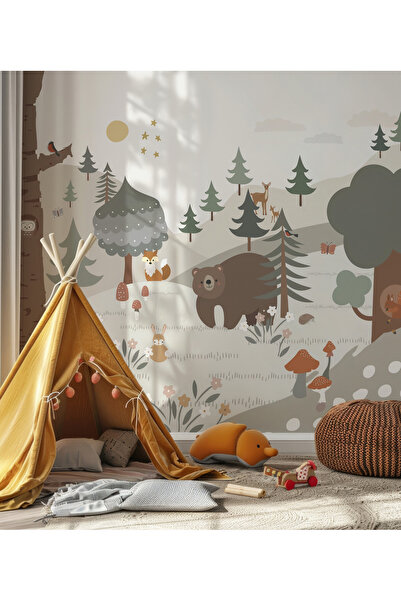 Tasarım Masal Ormanı Çam Ağaçları Kovuktaki Baykuş ve Koca Ayı Bebek & Çocuk ...