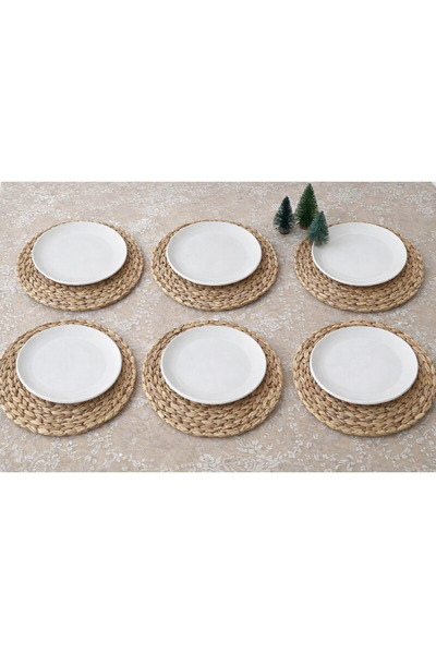 ALLEGRI 6 Pieces Handmade Knitted Straw Placemat American Service Runner 35 cm