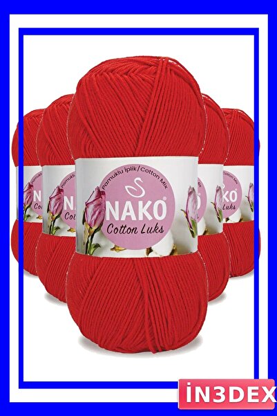 İN3DEX Red Colored 5-Piece Cotton Knitting Yarn Set