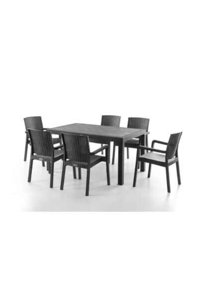 favoryplast King Arthur Bahçe Masa Sandalye Takımı 6'Lı Set Siyah