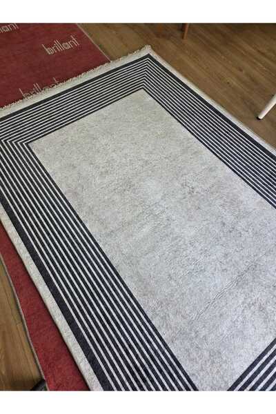 Brillant EKRU-SİYAH ÇİZGİLİ Jüt Sisal Görünüm Kaymaz Taban 4M2 Halı