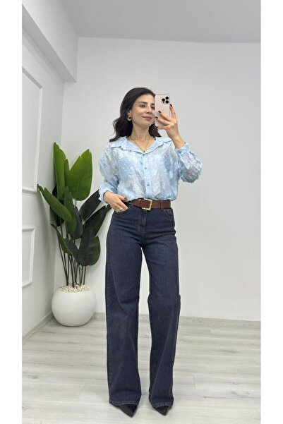 TUNAM BUTİK 333-0309 Palazzo Lycra Jeans Dark Blue