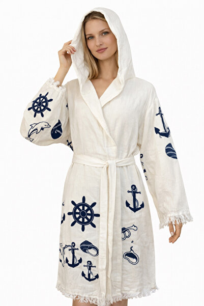 EMİLLİE 100% Cotton Muslin Bathrobe Marine – Breathable, Ultra-Light, Quick-D...