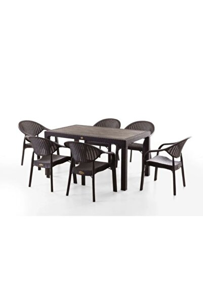 favoryplast Bamboo Pro Bahçe Masa Sandalye Takımı 6'Lı Set Kahverengi