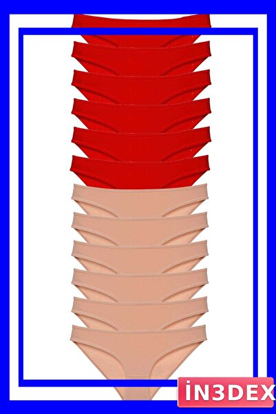 İN3DEX 12-Piece Women's Lycra Slip Panties Set Red Skin