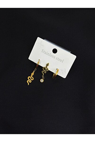 Melisa Takı & Aksesuar 316L Steel Gold Color 3 Piece Earrings