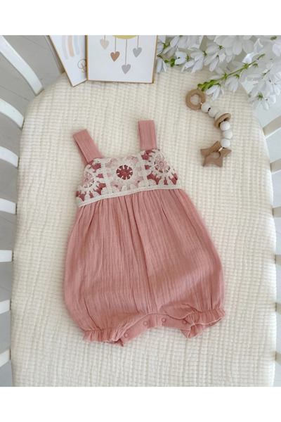 hümabebe Crochet Motif Detail, Muslin Summer Jumpsuit with Snap Fasteners at ...