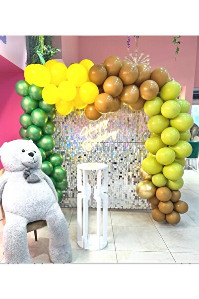 Çemrek Süs Parti Caramel Brown Yellow Green Balloon Chain Set 100 Pieces
