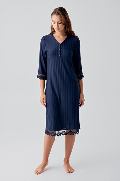 Artış Truvakar Sleeved, Lace and Buttoned, Flexible Viscose Nightgown