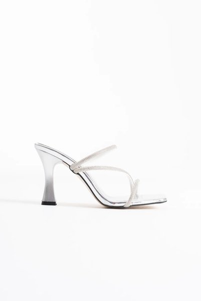 BellaPiede Silver Women's Stone Heeled Slippers Bp20My04F