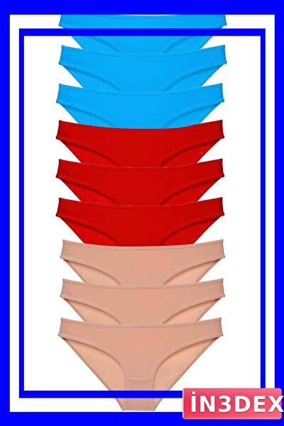 İN3DEX Lycra Women's Slip Panties Set 9 Pieces Red and Blue