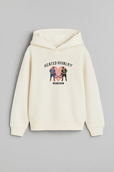 AYDESİGN Heated Rivalry İlya Rozanov 81 Design Printed Hooded Ecru Sweatshirt