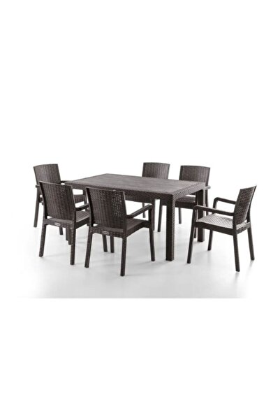 favoryplast King Arthur Bahçe Masa Sandalye Takımı 6'Lı Set Kahverengi